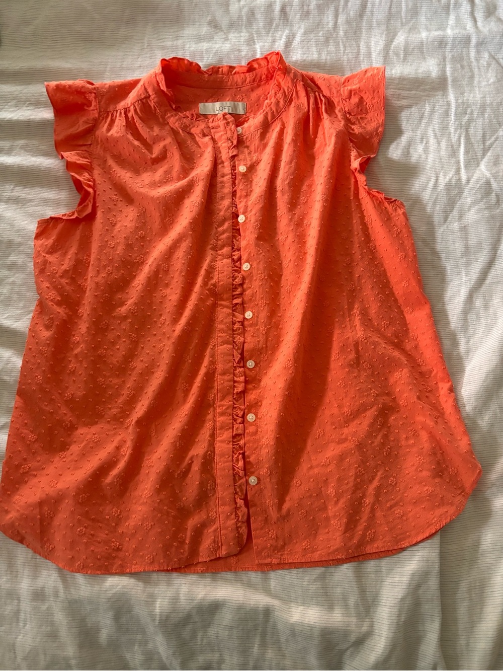 LOFT women’s Ruffle Cap-Sleeve Button Front Top - Picture 1 of 6
